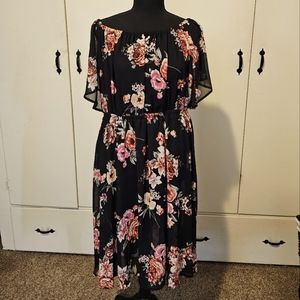 Mini Chiffon Off-Shoulder Skater Dress Floral Sz 1